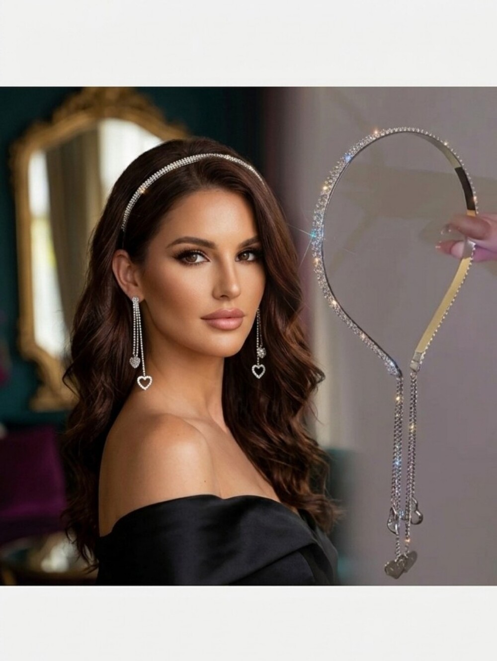 Rhinestone Heart Tassel Headband — Sparkle Statement Glam